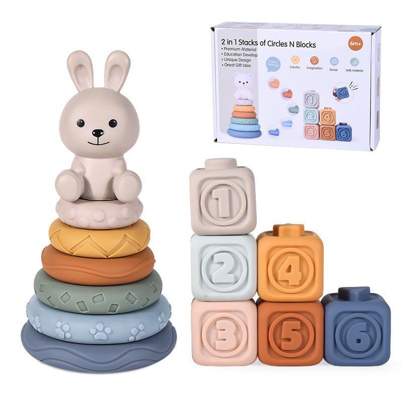 Soft Baby Rubber Blocks Stackable Chew Safe Montessori Toy