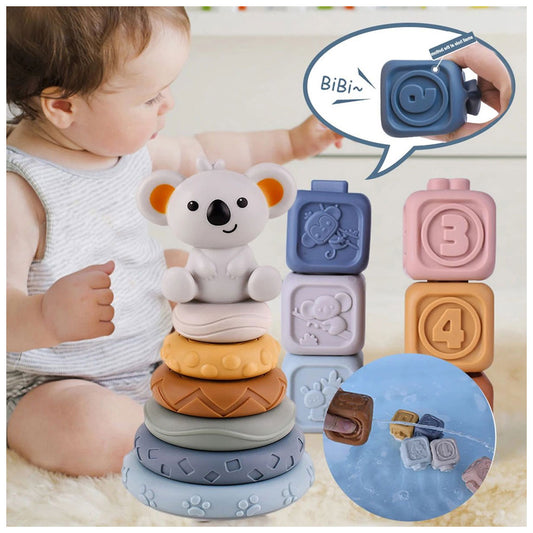 Soft Baby Rubber Blocks Stackable Chew Safe Montessori Toy