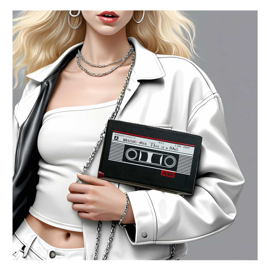 Hand holding retro clutch – unique gift for music lovers