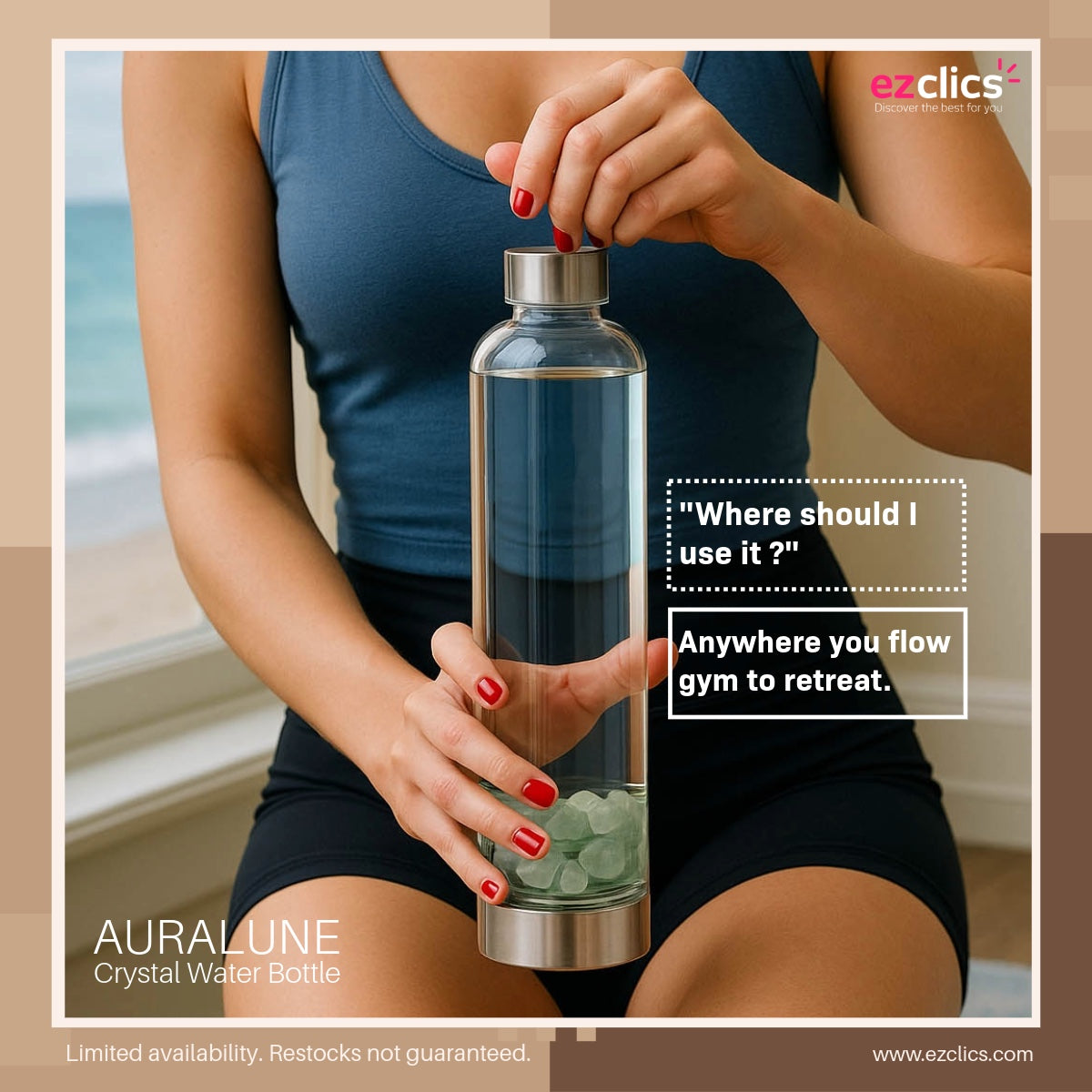 Auralune™ Crystal Water Bottle – Rose Quartz for Self-Love & Healing