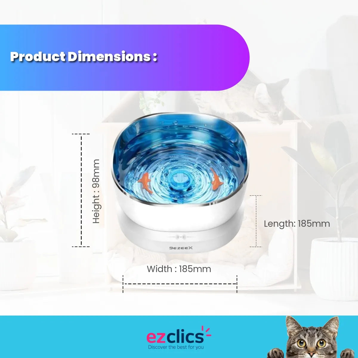 Ezclics™ Magnetic Drive Premium Cat Fountain | Filterless, Ultra-Quiet 19dB