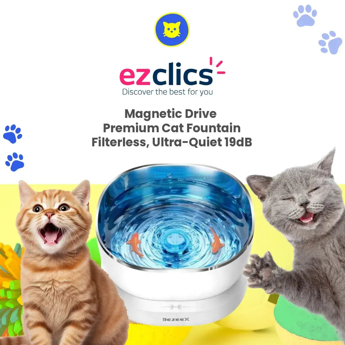 Ezclics™ Magnetic Drive Premium Cat Fountain | Filterless, Ultra-Quiet 19dB