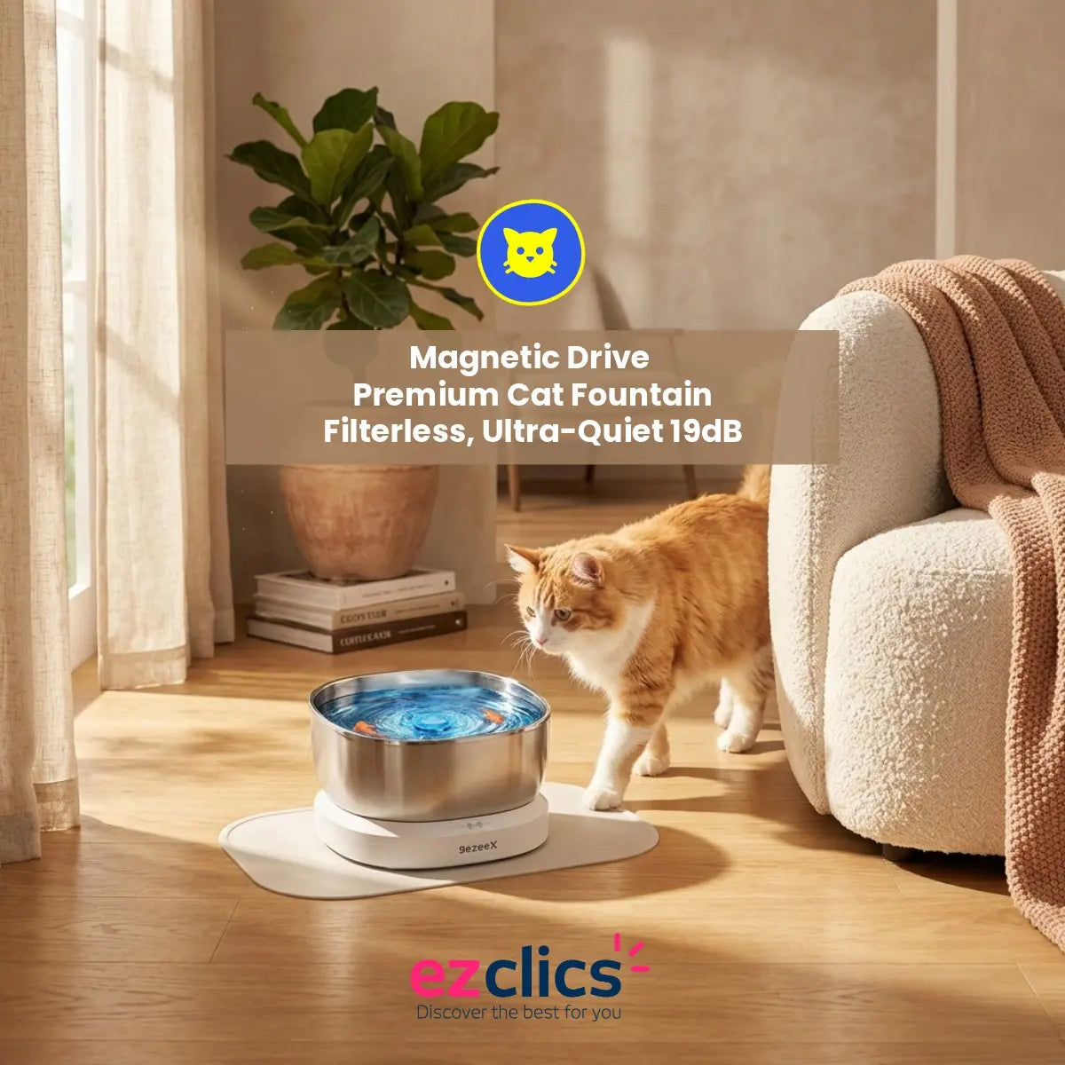 Ezclics™ Magnetic Drive Premium Cat Fountain | Filterless, Ultra-Quiet 19dB
