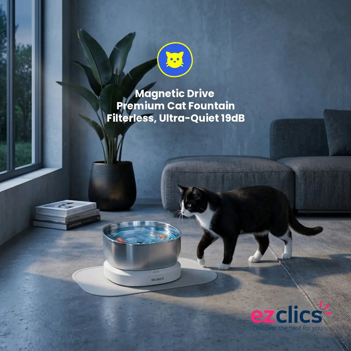 Ezclics™ Magnetic Drive Premium Cat Fountain | Filterless, Ultra-Quiet 19dB