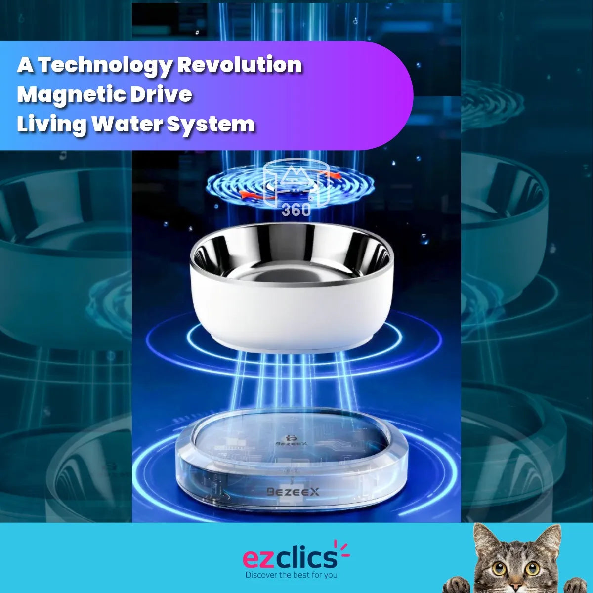 Ezclics™ Magnetic Drive Premium Cat Fountain | Filterless, Ultra-Quiet 19dB
