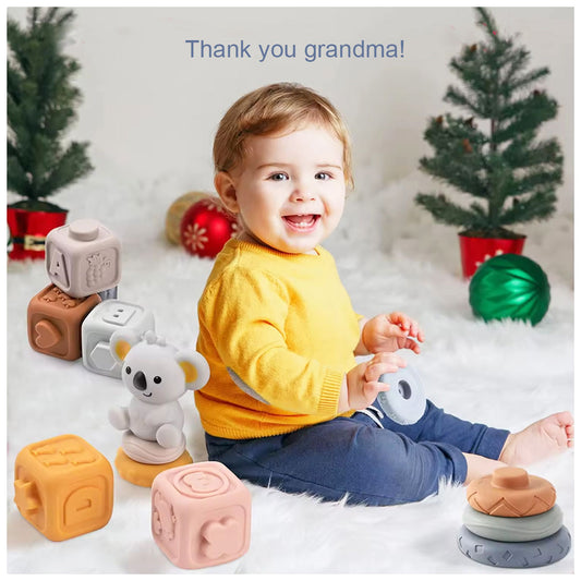 Soft Baby Rubber Blocks Stackable Chew Safe Montessori Toy