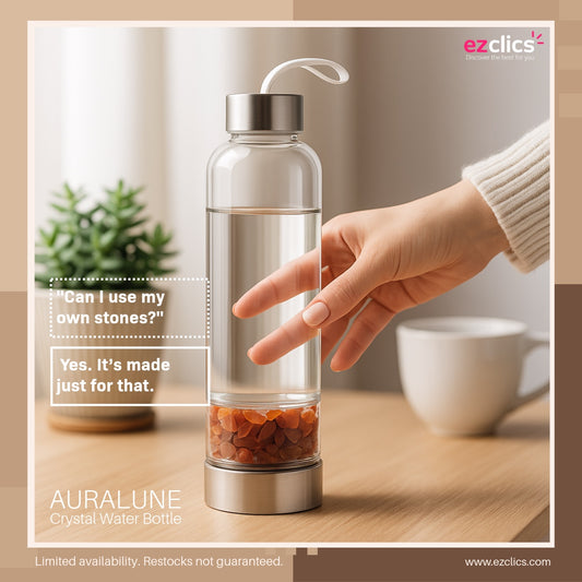 Auralune™ Crystal Water Bottle – Rose Quartz for Self-Love & Healing