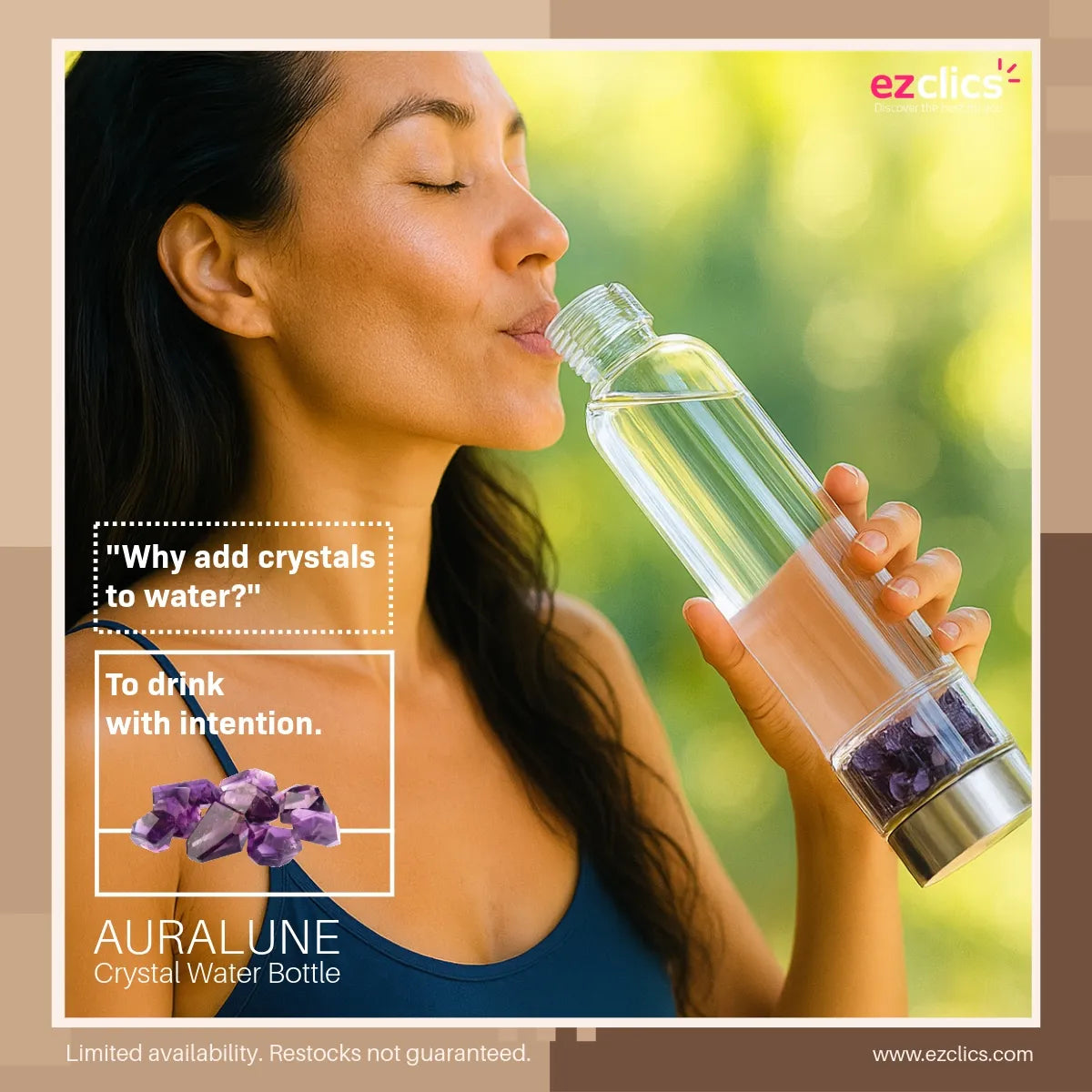Auralune™ Crystal Water Bottle – Rose Quartz for Self-Love & Healing