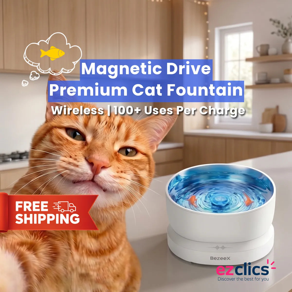 Ezclics™ Magnetic Drive Premium Cat Fountain | Filterless, Ultra-Quiet 19dB